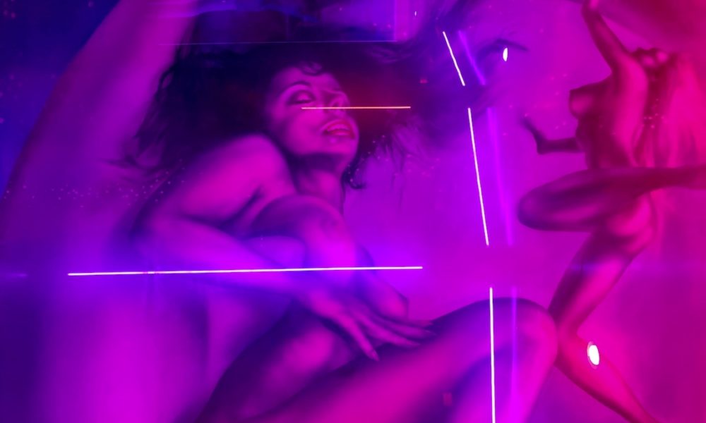 Lila rosanes Neonbild von nackten Frauen