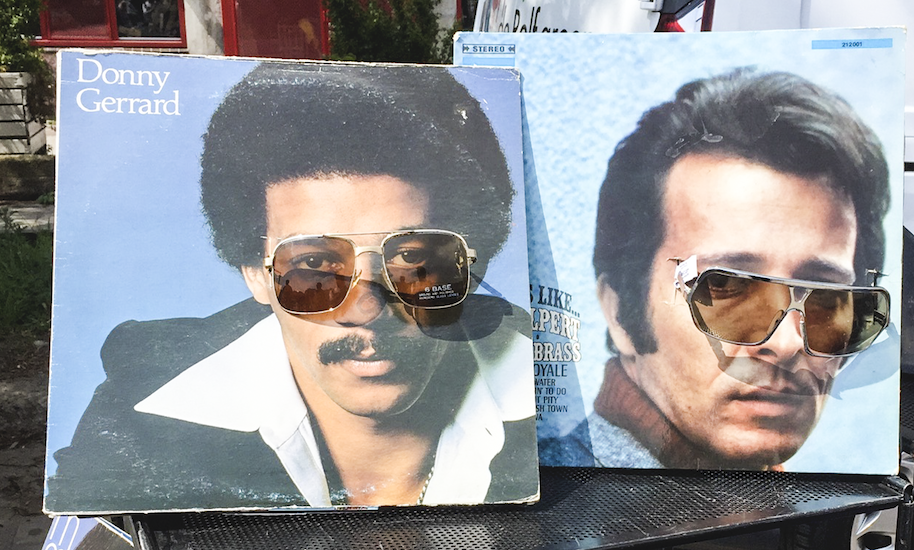 Sunglasses presented in pictures of men with a retro look